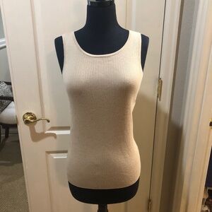 St John Collection Neutral Ribbed 100% Wool Top size small $395